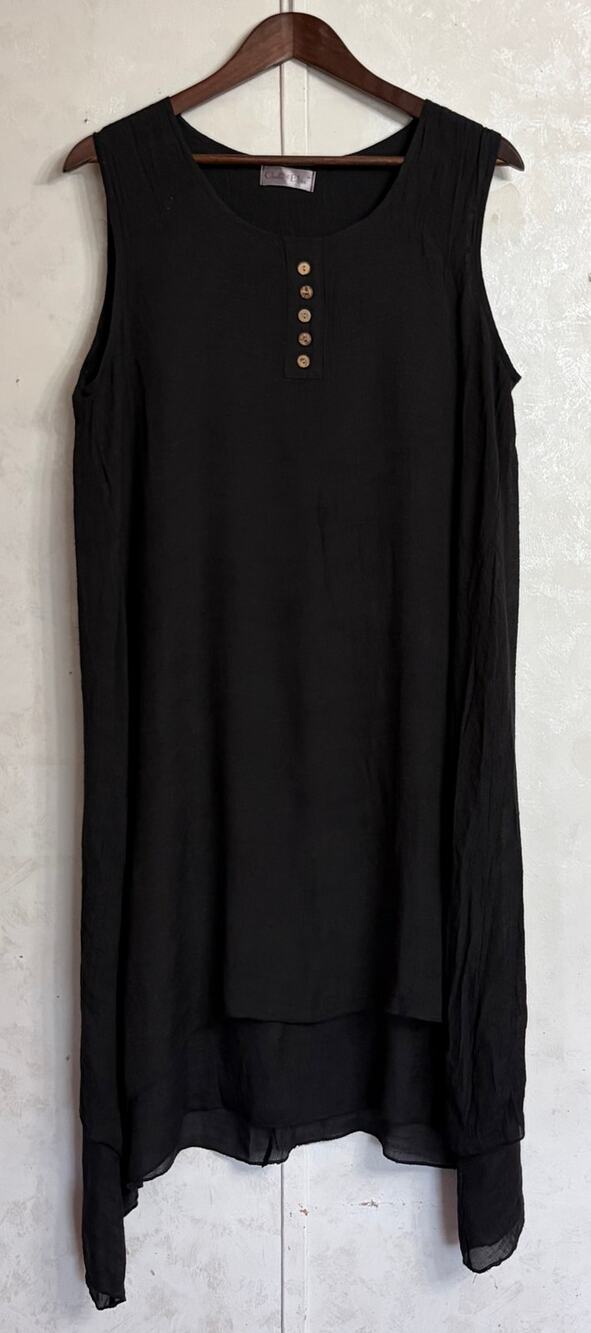 Gauzy Black Witchy Lagenlook Minimalist Goth Layered Handkerchief Hem Dress M
